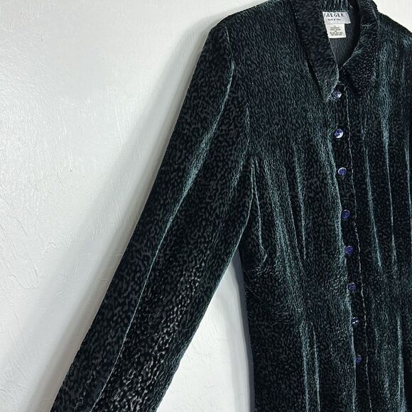 Jaeger Vintage Silk Blend Velvet Burnout Black Button Down Shirt Size M - Picture 5 of 9